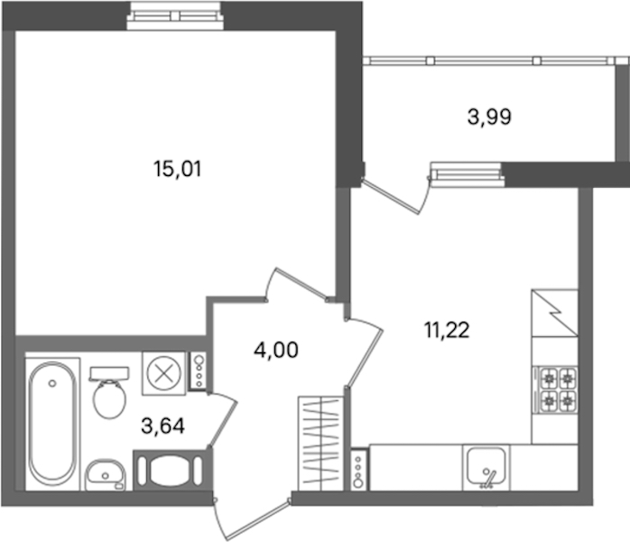 1-комнатная квартира 33.87 м², 7/11 эт., ЖК «ПАТИО. Уютный квартал»